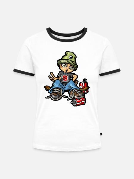 bboy auf Skate- - Frauen Kontrast-T-Shirt - Weiß/Schwarz