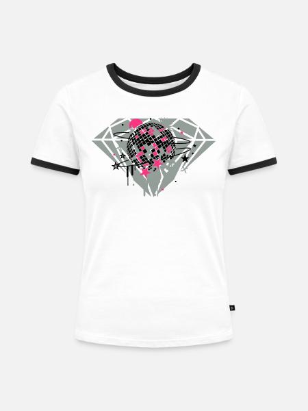 Diamant - Frauen Kontrast-T-Shirt - Weiß/Schwarz