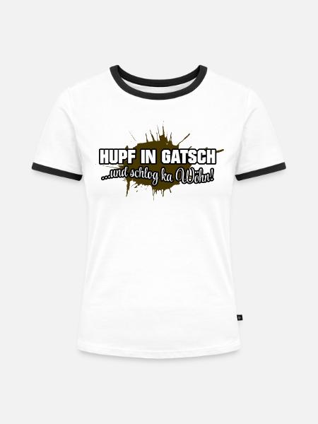 Hupf in Gatsch - Frauen Kontrast-T-Shirt - Weiß/Schwarz