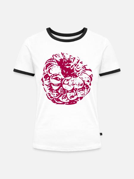 Magenta Blütenkugel Muster - Frauen Kontrast-T-Shirt - Weiß/Schwarz