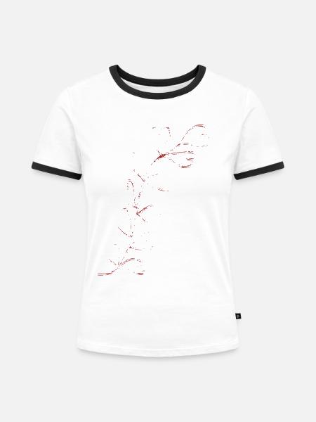 Rote Linienblume Skizze - Frauen Kontrast-T-Shirt - Weiß/Schwarz