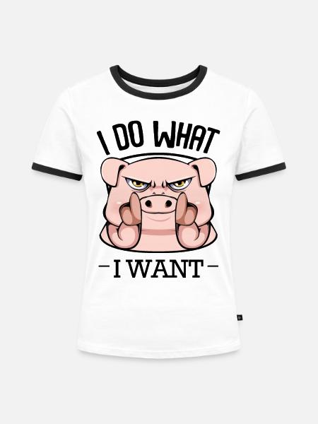 Wütendes Schwein Fingerzeig - Frauen Kontrast-T-Shirt - Weiß/Schwarz
