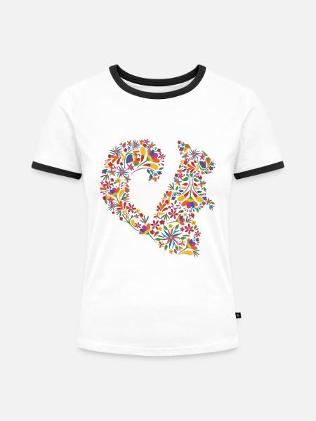 Eichhörnchen Blumen Boho Natur - Frauen Kontrast-T-Shirt - Weiß/Schwarz