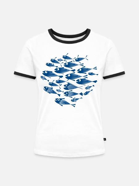 Fischschwarm / Fischschwarm - Frauen Kontrast-T-Shirt - Weiß/Schwarz