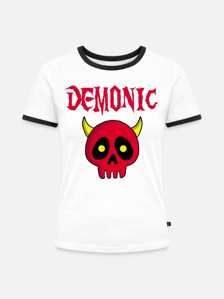 Manga Dämonenschädel - Frauen Kontrast-T-Shirt - Weiß/Schwarz
