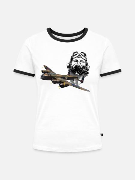 Pilot Lankaster - Frauen Kontrast-T-Shirt - Weiß/Schwarz
