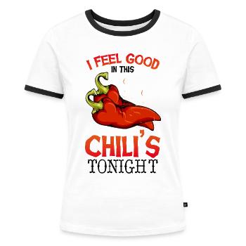 Chili Kick – Fühl dich gut - Frauen Kontrast-T-Shirt - Weiß/Schwarz - Vorne - Selfina (174cm)