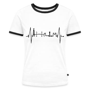 Lissabon Skyline Herzschlag Portugal Liebe Lisboa - Frauen Kontrast-T-Shirt - Weiß/Schwarz - Vorne - Selfina (174cm)
