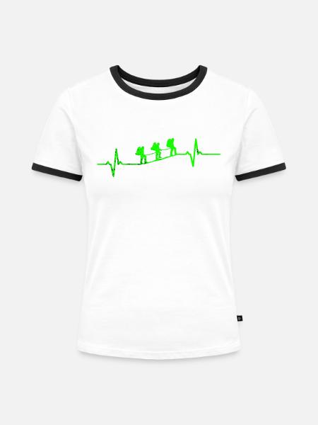 Wandern Herzschlag Wanderer - Frauen Kontrast-T-Shirt - Weiß/Schwarz