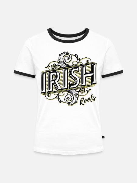 Irish Roots - Ireland - Irland - Shamrock - Frauen Kontrast-T-Shirt - Weiß/Schwarz