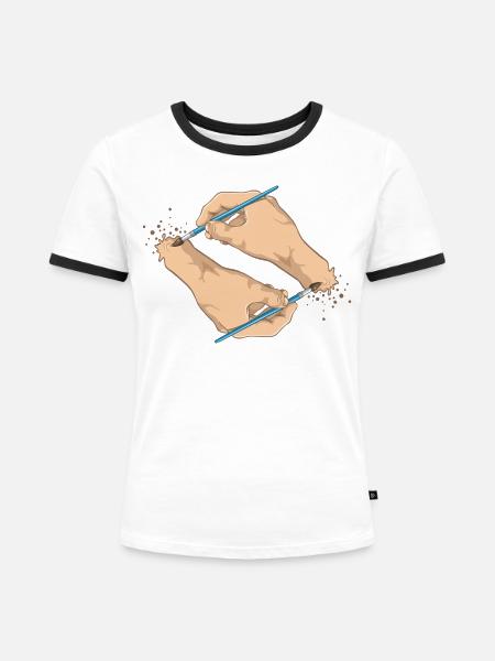 Hände und Pinsel - Frauen Kontrast-T-Shirt - Weiß/Schwarz