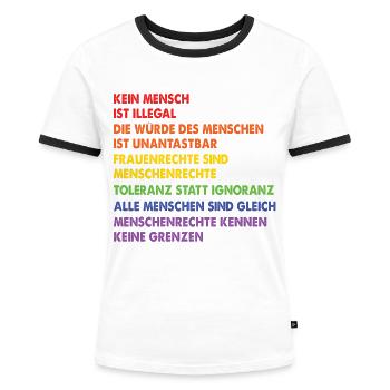 Menschrechte Gleichheit Gleichberechtigung - Frauen Kontrast-T-Shirt - Weiß/Schwarz - Vorne - Selfina (174cm)