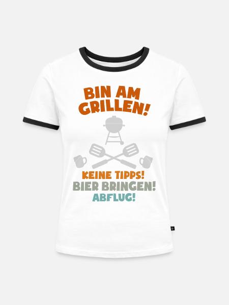 BIN AM GRILLEN BBQ Grillmeister - Frauen Kontrast-T-Shirt - Weiß/Schwarz