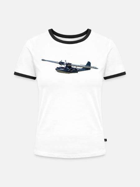 PBY Catalina - Frauen Kontrast-T-Shirt - Weiß/Schwarz