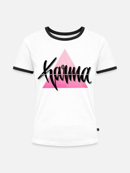 Karma Schriftdesign - Frauen Kontrast-T-Shirt - Weiß/Schwarz