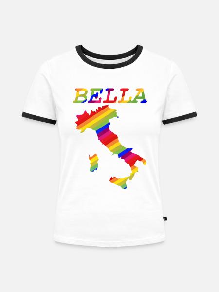 Bella Italia Pride Rainbow - Frauen Kontrast-T-Shirt - Weiß/Schwarz