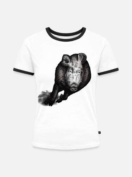 Wildschwein im Galopp - Frauen Kontrast-T-Shirt - Weiß/Schwarz