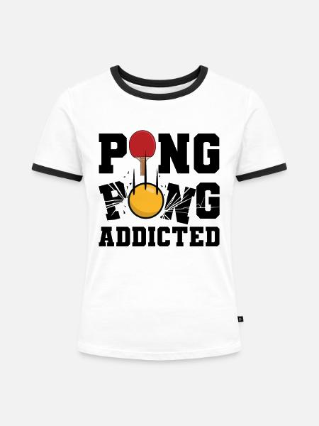 Ping Pong Süchtig - Frauen Kontrast-T-Shirt - Weiß/Schwarz