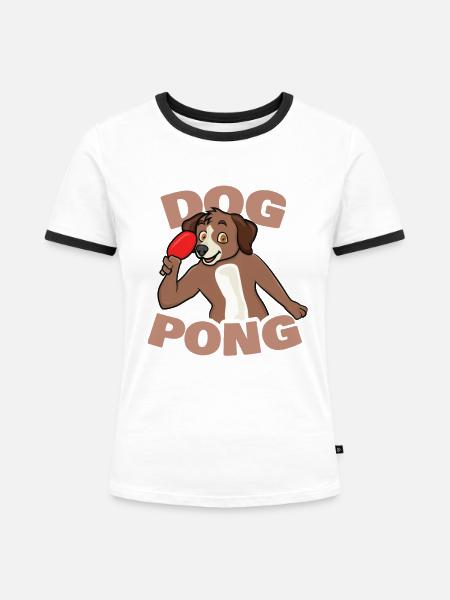 Ping Pong Hund - Frauen Kontrast-T-Shirt - Weiß/Schwarz
