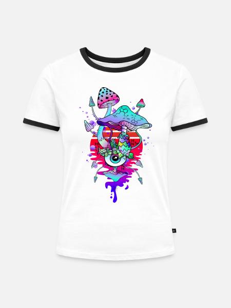 Magisch Pilze Psychedelic Mushrooms - Frauen Kontrast-T-Shirt - Weiß/Schwarz