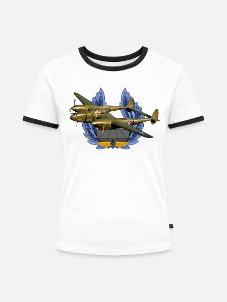 P-38 Lightning - Frauen Kontrast-T-Shirt - Weiß/Schwarz
