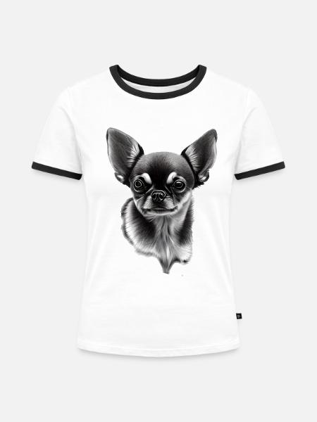 Chihuahua Kurzhaar - Frauen Kontrast-T-Shirt - Weiß/Schwarz