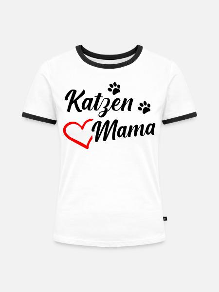 Katzenmama - Frauen Kontrast-T-Shirt - Weiß/Schwarz
