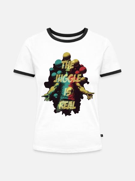 Jongleur mit Schriftzug - Frauen Kontrast-T-Shirt - Weiß/Schwarz