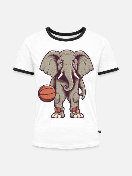 Basketball Elefant - Frauen Kontrast-T-Shirt - Weiß/Schwarz