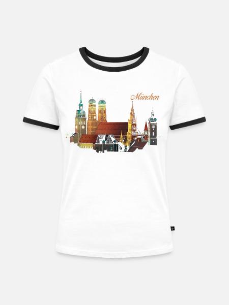 München - Frauen Kontrast-T-Shirt - Weiß/Schwarz