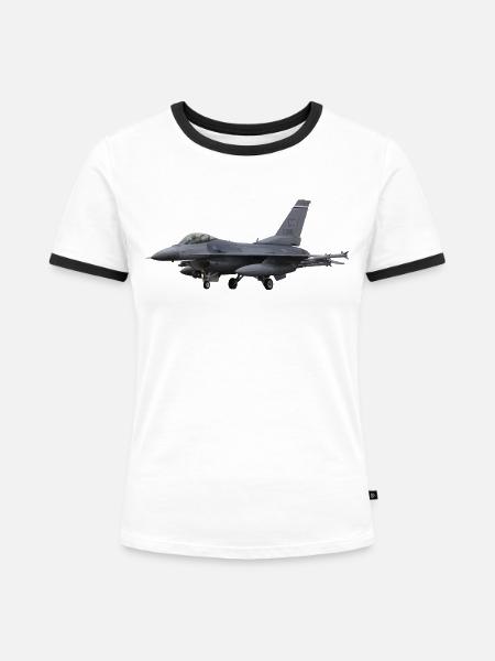 F-16 Fighting Falcon - Frauen Kontrast-T-Shirt - Weiß/Schwarz