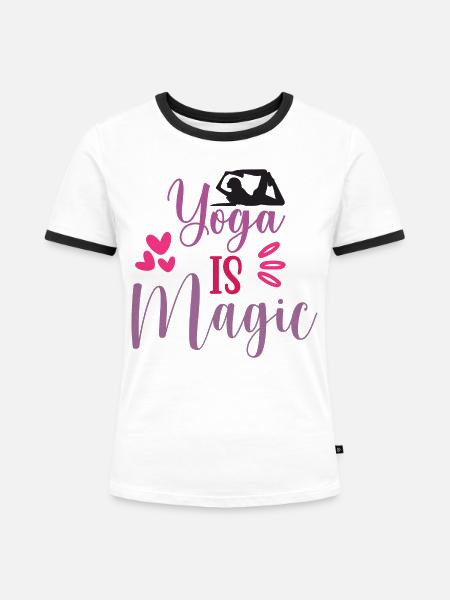 Yoga ist Magie - Frauen Kontrast-T-Shirt - Weiß/Schwarz