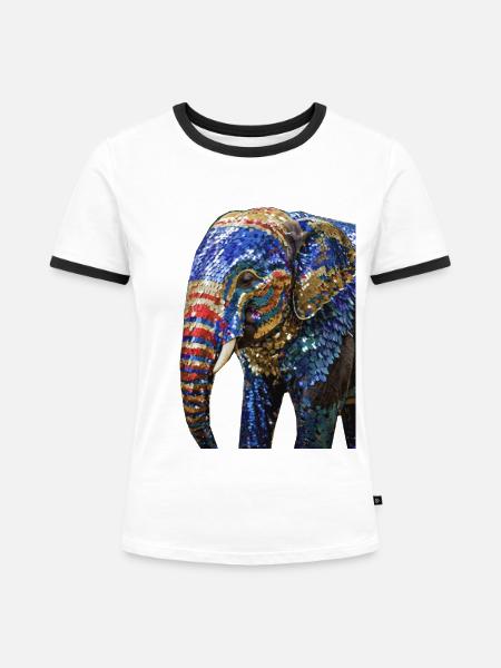 elefant,pailletten,elefant mit pailletten,gold, - Frauen Kontrast-T-Shirt - Weiß/Schwarz