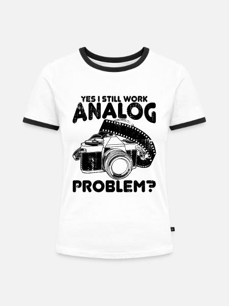 Ja ich arbeite noch analog - Frauen Kontrast-T-Shirt - Weiß/Schwarz
