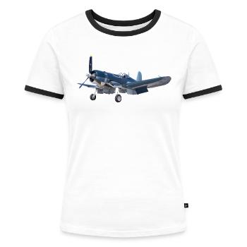 F4U Corsair - Frauen Kontrast-T-Shirt - Weiß/Schwarz - Vorne - Selfina (174cm)