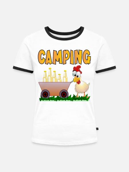 CAMPING GETRÄNKE - Frauen Kontrast-T-Shirt - Weiß/Schwarz