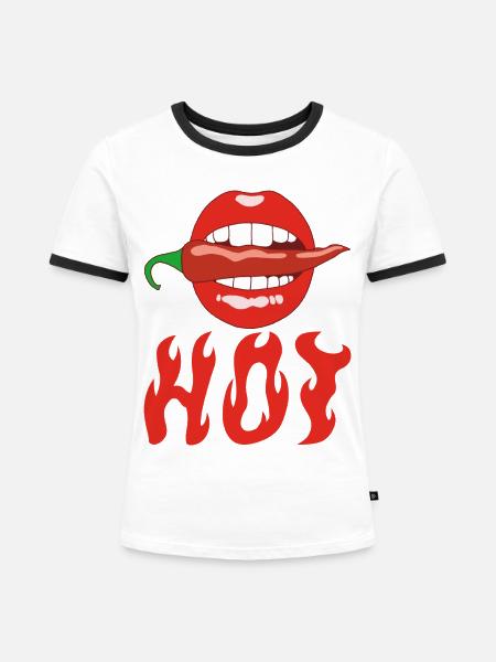 Chilischote essen - Frauen Kontrast-T-Shirt - Weiß/Schwarz