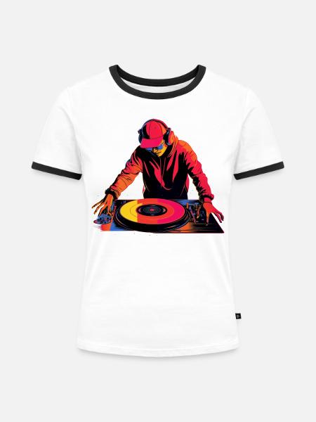 Diskjockey Retrowave - Frauen Kontrast-T-Shirt - Weiß/Schwarz