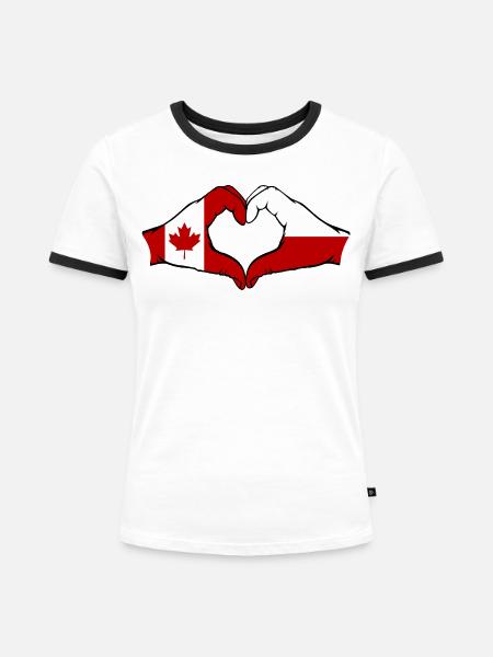 Kanada Polen Flagge Herzform - Frauen Kontrast-T-Shirt - Weiß/Schwarz
