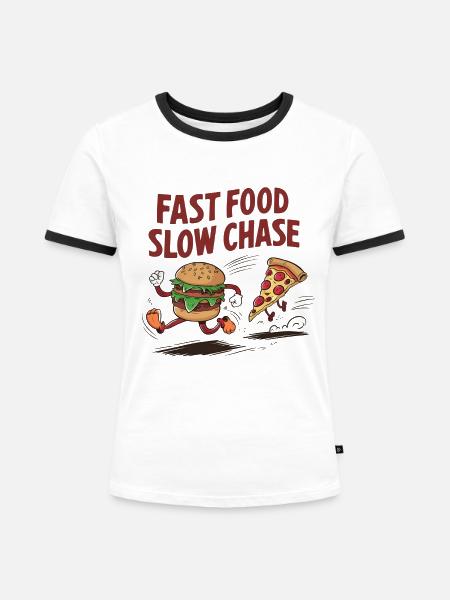 Fast Food Jagd - Frauen Kontrast-T-Shirt - Weiß/Schwarz