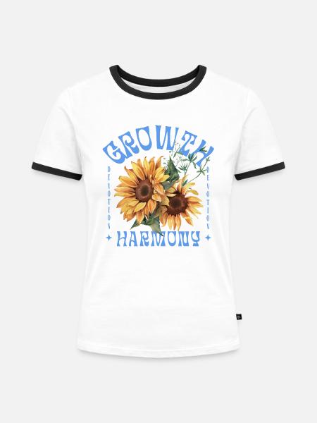 Growth Harmony Sunflower Art - Frauen Kontrast-T-Shirt - Weiß/Schwarz