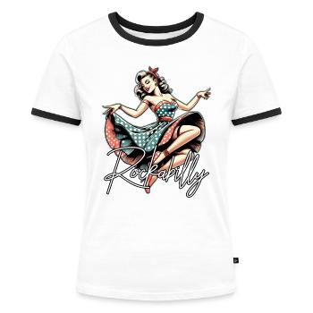 Rockabilly Style Frau Petticoat Retro Geschenk - Frauen Kontrast-T-Shirt - Weiß/Schwarz - Vorne - Selfina (174cm)