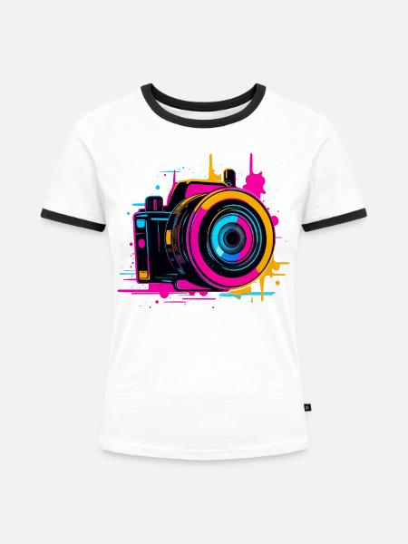 Kamera Steamwave - Frauen Kontrast-T-Shirt - Weiß/Schwarz