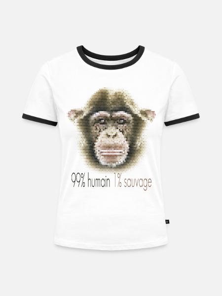Schimpansengesicht – 99% Mensch 1% Wild - Frauen Kontrast-T-Shirt - Weiß/Schwarz