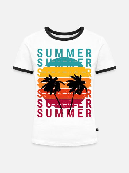 Sommerlicher Sonnenuntergang mit Palmen - Frauen Kontrast-T-Shirt - Weiß/Schwarz