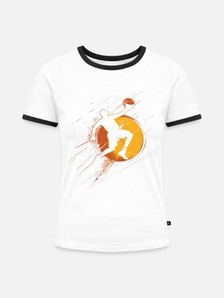 Basketball Spieler in der Luft - Frauen Kontrast-T-Shirt - Weiß/Schwarz