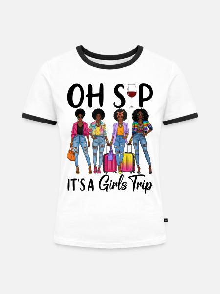 Stylische Afro-Frauen mit Reiseset - Frauen Kontrast-T-Shirt - Weiß/Schwarz