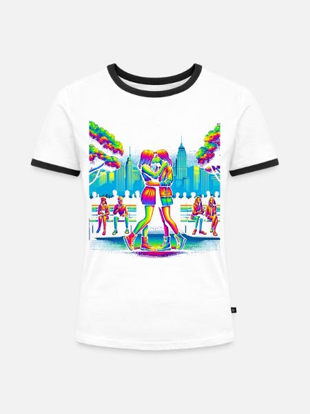 Neonliebe in der Stadtparkszene - Frauen Kontrast-T-Shirt - Weiß/Schwarz