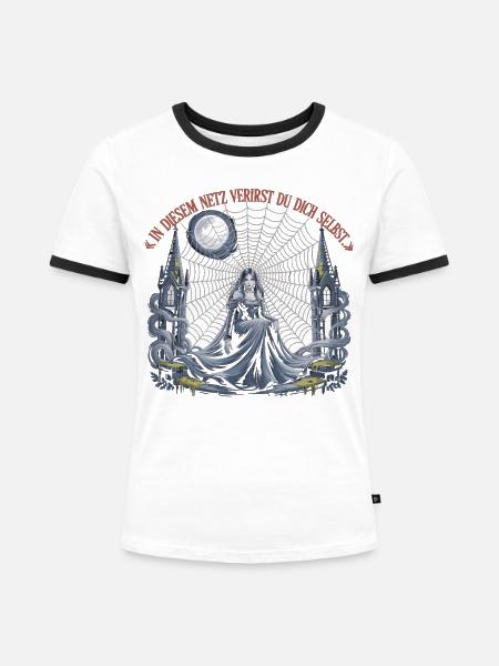 Gothic Spinnennetz Frau Shirt - Frauen Kontrast-T-Shirt - Weiß/Schwarz