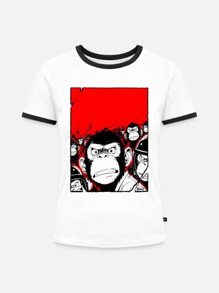 Affen Rebellion - Frauen Kontrast-T-Shirt - Weiß/Schwarz